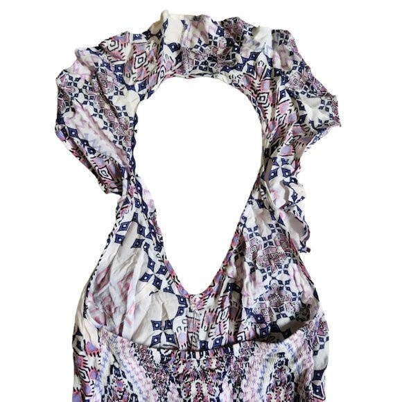 Express Pink Blue White Multicolor Geometric Print Ruffle Neck Halter Top XS - Picture 4 of 10